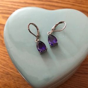 Purple dangle earrings, sterling silver